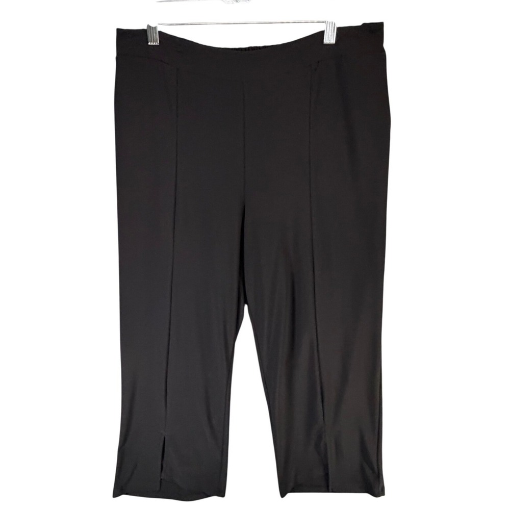 Sun Kim Andrea Crop Pants Womens L Black Pull On Slinky Lantern Stretch Slit Hem